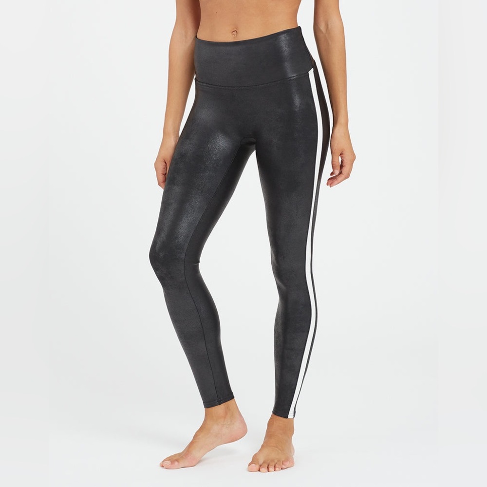 SPANX FAUX LEATHER SIDE STRIPE LEGGINGS